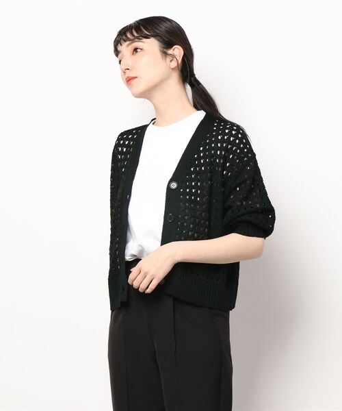 ehka sopo（エヘカソポ）の「透かし編みVネックカーディガン（カーディガン/ボレロ・レディース・ブラック/オフホワイト/ピンク/グリーン・ﾌﾘ-）」の8枚目の写真