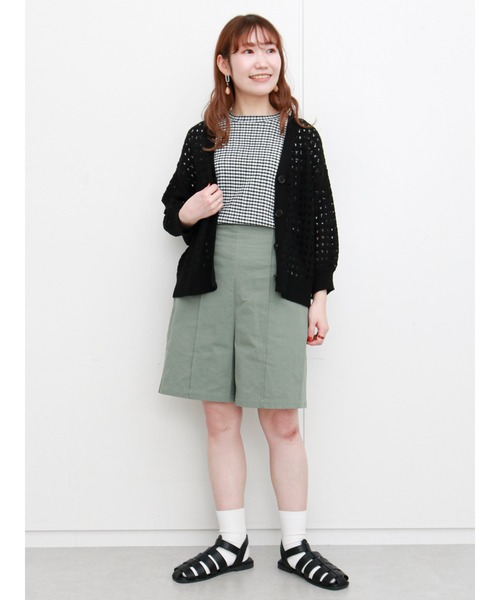 ehka sopo（エヘカソポ）の「透かし編みVネックカーディガン（カーディガン/ボレロ・レディース・ブラック/オフホワイト/ピンク/グリーン・ﾌﾘ-）」の7枚目の写真