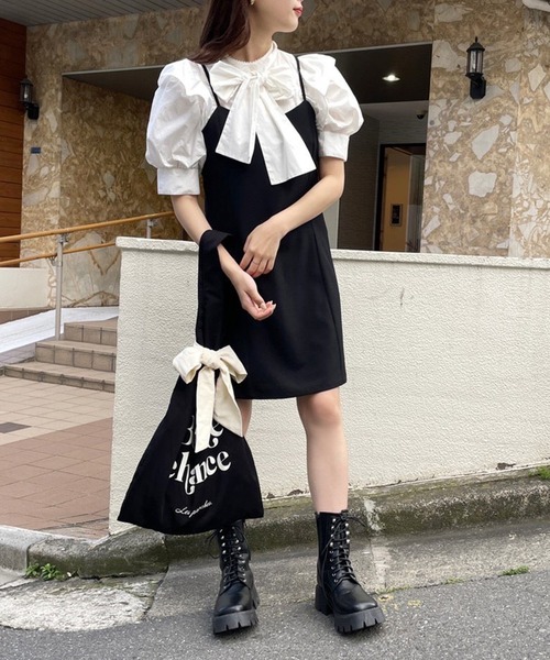 one after another NICE CLAUP（ワンアフターアナザーナイスクラップ）の「ビッグリボントートバッグ（トートバッグ・レディース・アイボリー/ブラック・FREE）」の12枚目の写真