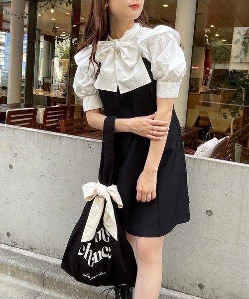 one after another NICE CLAUP（ワンアフターアナザーナイスクラップ）の「ビッグリボントートバッグ（トートバッグ・レディース・アイボリー/ブラック・FREE）」の18枚目の写真