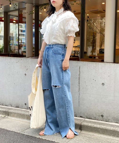 one after another NICE CLAUP（ワンアフターアナザーナイスクラップ）の「ビッグリボントートバッグ（トートバッグ・レディース・アイボリー/ブラック・FREE）」の5枚目の写真