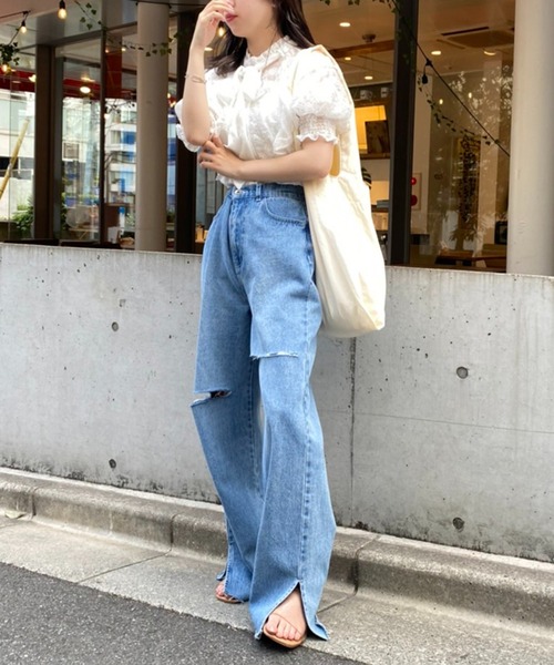 one after another NICE CLAUP（ワンアフターアナザーナイスクラップ）の「ビッグリボントートバッグ（トートバッグ・レディース・アイボリー/ブラック・FREE）」の3枚目の写真