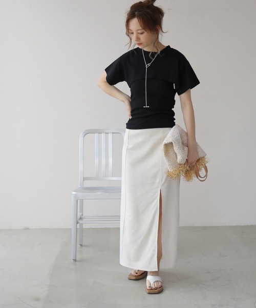 frames RAY CASSIN（フレームスレイカズン）の「WEB限定 クロップドトップス＋キャミセット（Tシャツ/カットソー・レディース・ブラック/オフホワイト・FREE）」の18枚目の写真