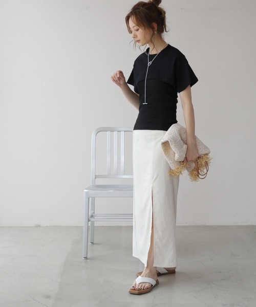 frames RAY CASSIN（フレームスレイカズン）の「WEB限定 クロップドトップス＋キャミセット（Tシャツ/カットソー・レディース・ブラック/オフホワイト・FREE）」の19枚目の写真