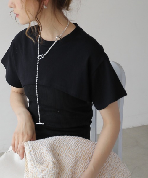 frames RAY CASSIN（フレームスレイカズン）の「WEB限定 クロップドトップス＋キャミセット（Tシャツ/カットソー・レディース・ブラック/オフホワイト・FREE）」の5枚目の写真