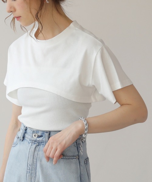 frames RAY CASSIN（フレームスレイカズン）の「WEB限定 クロップドトップス＋キャミセット（Tシャツ/カットソー・レディース・ブラック/オフホワイト・FREE）」の8枚目の写真