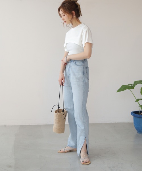 frames RAY CASSIN（フレームスレイカズン）の「WEB限定 クロップドトップス＋キャミセット（Tシャツ/カットソー・レディース・ブラック/オフホワイト・FREE）」の12枚目の写真