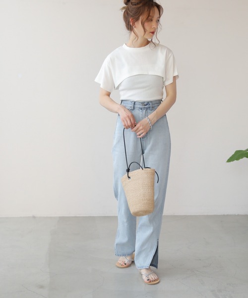 frames RAY CASSIN（フレームスレイカズン）の「WEB限定 クロップドトップス＋キャミセット（Tシャツ/カットソー・レディース・ブラック/オフホワイト・FREE）」の15枚目の写真