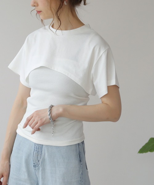 frames RAY CASSIN（フレームスレイカズン）の「WEB限定 クロップドトップス＋キャミセット（Tシャツ/カットソー・レディース・ブラック/オフホワイト・FREE）」の22枚目の写真