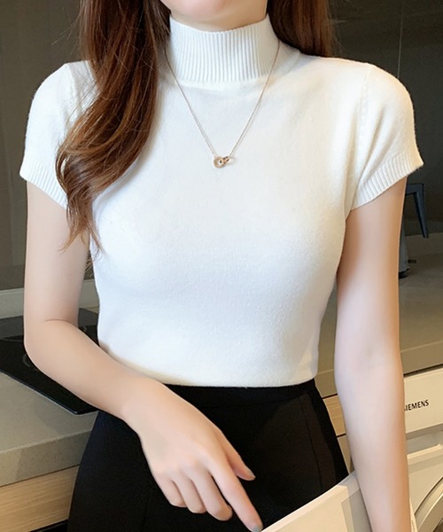 DAY CLOSET(デイ クローゼット)の「レディース きれいめフレンチスリーブサマーニットトップス(Tシャツ/カットソー・レディース・イエロー/パープル/ブラック/グレー/ホワイト/グリーン/ライトグリーン/ライトベージュ/レッド・ONE SIZE)」の2枚目の写真