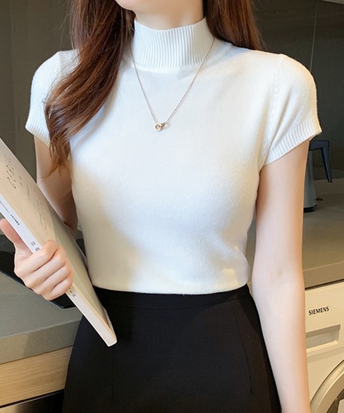 DAY CLOSET(デイ クローゼット)の「レディース きれいめフレンチスリーブサマーニットトップス(Tシャツ/カットソー・レディース・イエロー/パープル/ブラック/グレー/ホワイト/グリーン/ライトグリーン/ライトベージュ/レッド・ONE SIZE)」の10枚目の写真