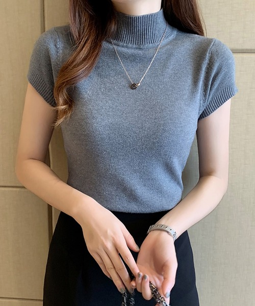 DAY CLOSET(デイ クローゼット)の「レディース きれいめフレンチスリーブサマーニットトップス(Tシャツ/カットソー・レディース・イエロー/パープル/ブラック/グレー/ホワイト/グリーン/ライトグリーン/ライトベージュ/レッド・ONE SIZE)」の12枚目の写真