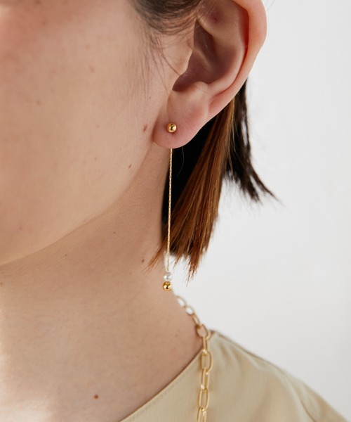 ear PAPILLONNER(イアパピヨネ)の「丸玉ロングチェーンピアス(ピアス(両耳用)・レディース・シルバー/ゴールド・FREE)」の9枚目の写真