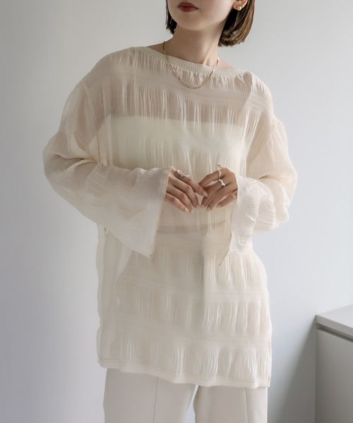 mystic（ミスティック）の「シアー楊柳プルオーバー（シャツ/ブラウス・レディース・イエロー/アイボリー/ブラック・FREE）」の2枚目の写真