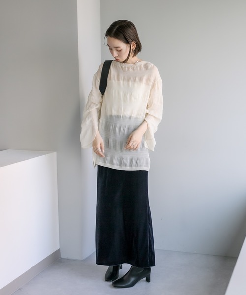 mystic（ミスティック）の「シアー楊柳プルオーバー（シャツ/ブラウス・レディース・イエロー/アイボリー/ブラック・FREE）」の4枚目の写真