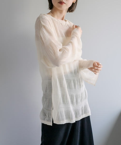 mystic（ミスティック）の「シアー楊柳プルオーバー（シャツ/ブラウス・レディース・イエロー/アイボリー/ブラック・FREE）」の5枚目の写真