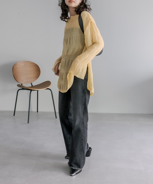 mystic（ミスティック）の「シアー楊柳プルオーバー（シャツ/ブラウス・レディース・イエロー/アイボリー/ブラック・FREE）」の12枚目の写真