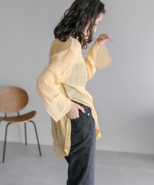 mystic（ミスティック）の「シアー楊柳プルオーバー（シャツ/ブラウス・レディース・イエロー/アイボリー/ブラック・FREE）」の7枚目の写真