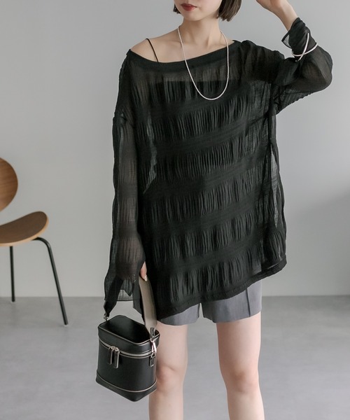 mystic（ミスティック）の「シアー楊柳プルオーバー（シャツ/ブラウス・レディース・イエロー/アイボリー/ブラック・FREE）」の8枚目の写真