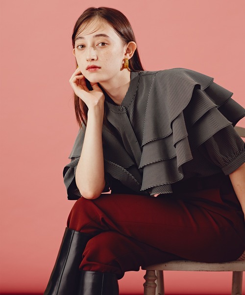 N.(N. Natural Beauty Basic)(エヌエヌナチュラルビューティーベーシック)の「《n.'look》◆ボリュームレイヤードワッフルブラウス(シャツ/ブラウス・レディース・グリーン/ストライプ/イエロー・MEDIUM)」の3枚目の写真