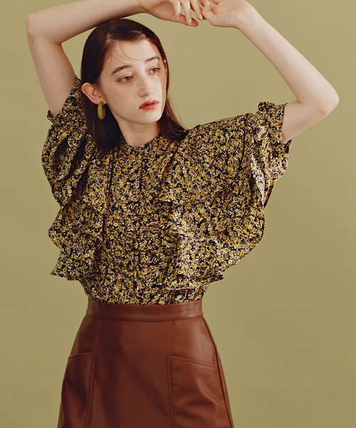 N.(N. Natural Beauty Basic)(エヌエヌナチュラルビューティーベーシック)の「《n.'look》◆ボリュームレイヤードワッフルブラウス(シャツ/ブラウス・レディース・グリーン/ストライプ/イエロー・MEDIUM)」の1枚目の写真