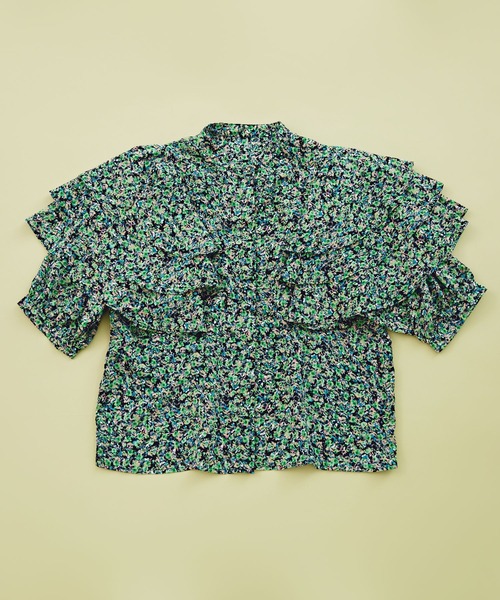 N.(N. Natural Beauty Basic)(エヌエヌナチュラルビューティーベーシック)の「《n.'look》◆ボリュームレイヤードワッフルブラウス(シャツ/ブラウス・レディース・グリーン/ストライプ/イエロー・MEDIUM)」の2枚目の写真