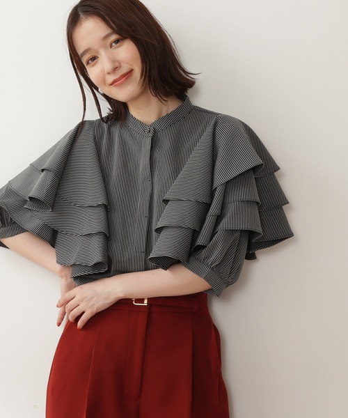 N.(N. Natural Beauty Basic)(エヌエヌナチュラルビューティーベーシック)の「《n.'look》◆ボリュームレイヤードワッフルブラウス(シャツ/ブラウス・レディース・グリーン/ストライプ/イエロー・MEDIUM)」の20枚目の写真