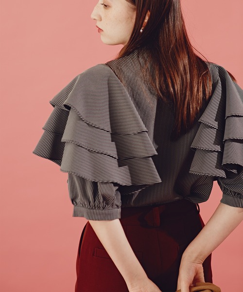 N.(N. Natural Beauty Basic)(エヌエヌナチュラルビューティーベーシック)の「《n.'look》◆ボリュームレイヤードワッフルブラウス(シャツ/ブラウス・レディース・グリーン/ストライプ/イエロー・MEDIUM)」の18枚目の写真