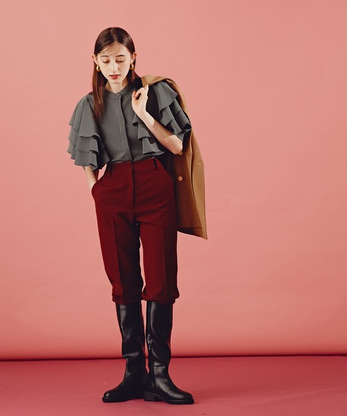 N.(N. Natural Beauty Basic)(エヌエヌナチュラルビューティーベーシック)の「《n.'look》◆ボリュームレイヤードワッフルブラウス(シャツ/ブラウス・レディース・グリーン/ストライプ/イエロー・MEDIUM)」の14枚目の写真