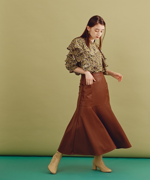 N.(N. Natural Beauty Basic)(エヌエヌナチュラルビューティーベーシック)の「《n.'look》◆ボリュームレイヤードワッフルブラウス(シャツ/ブラウス・レディース・グリーン/ストライプ/イエロー・MEDIUM)」の7枚目の写真