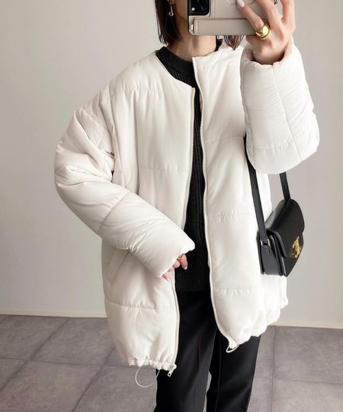 frames RAY CASSIN（フレームスレイカズン）の「WEB限定 マフラー付きノーカラーフェイクダウン（ダウンジャケット/コート・レディース・オフホワイト/ブラック・FREE）」の5枚目の写真