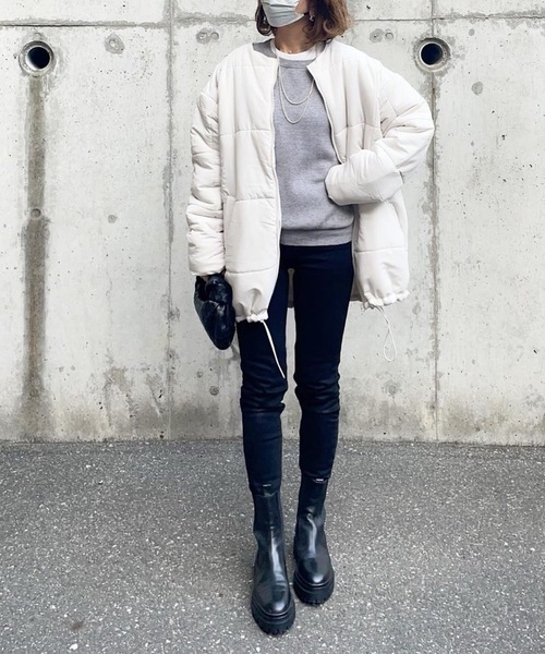 frames RAY CASSIN（フレームスレイカズン）の「WEB限定 マフラー付きノーカラーフェイクダウン（ダウンジャケット/コート・レディース・オフホワイト/ブラック・FREE）」の18枚目の写真