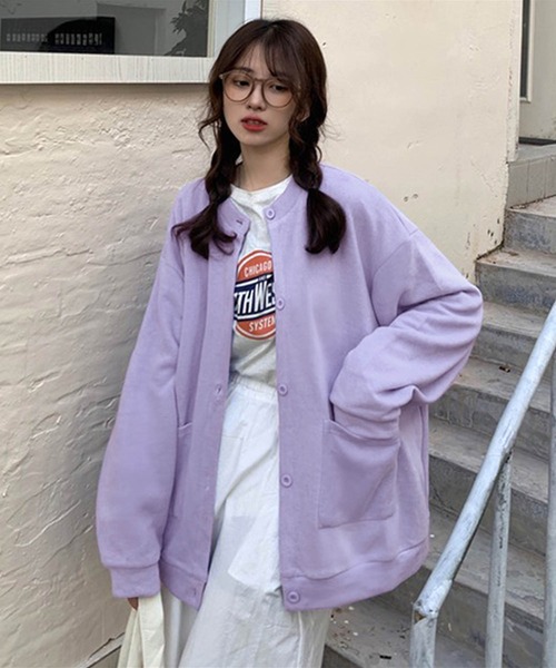 Chaco closet(チャコ クローゼット)の「ビッグシルエットクルーネックカーディガン(カーディガン/ボレロ・レディース・ブラック/パープル/グリーン/グレー/ホワイト・FREE)」の13枚目の写真