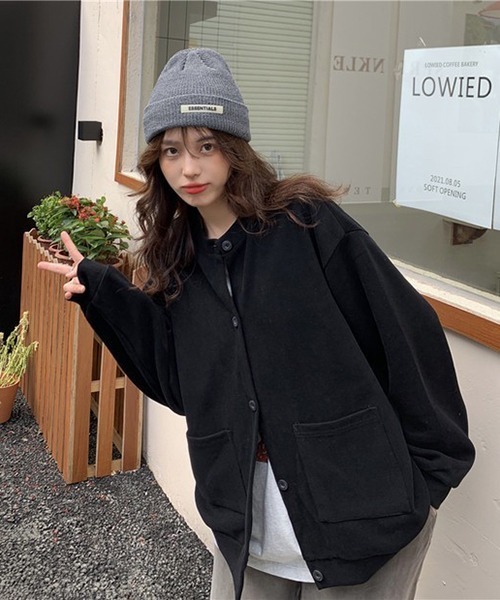 Chaco closet(チャコ クローゼット)の「ビッグシルエットクルーネックカーディガン(カーディガン/ボレロ・レディース・ブラック/パープル/グリーン/グレー/ホワイト・FREE)」の22枚目の写真
