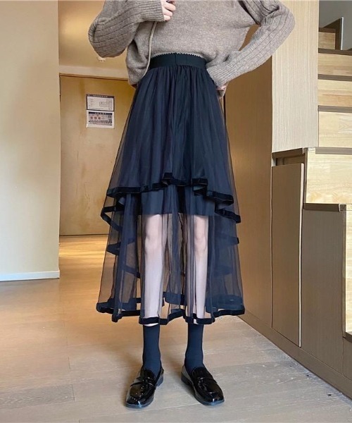 almo(アルモ)の「ベロアテープのイレヘムチュールスカート(BQ)(スカート・レディース・ブラック/アイボリー・MEDIUM)」の18枚目の写真