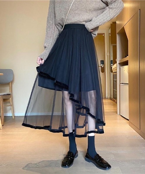 almo(アルモ)の「ベロアテープのイレヘムチュールスカート(BQ)(スカート・レディース・ブラック/アイボリー・MEDIUM)」の20枚目の写真