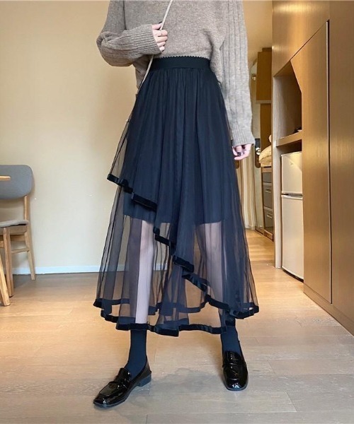 almo(アルモ)の「ベロアテープのイレヘムチュールスカート(BQ)(スカート・レディース・ブラック/アイボリー・MEDIUM)」の21枚目の写真