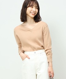 Vネック ワイドリブ 長袖 ニット