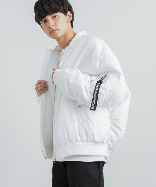Rocky Monroe（ロッキーモンロー）の「オーバーサイズ 中綿MA-1 ミリタリーフライトジャケット ドロップショルダーブルゾン（MA-1・メンズ・ネイビー/ホワイト/ブラック/カーキ・M/L/XL）」の16枚目の写真