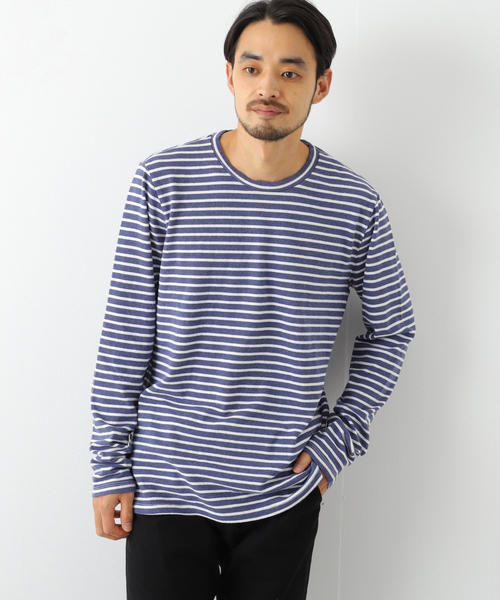 SAVE KHAKI UNITED(セーブカーキユナイテッド)の「SAVE KHAKI UNITED L/S ORGANIC COTTON HEMP STRIPE CREW(Tシャツ/カットソー・メンズ・ネイビー・LARGE/X-LARGE/MEDIUM)」の2枚目の写真