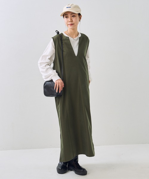 PUBLUX(パブリュクス)の「キーネックベストワンピース(ワンピース・レディース・カーキ/ブラック・マルチサイズ)」の5枚目の写真