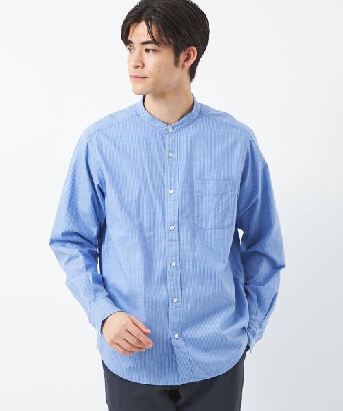 green label relaxing(グリーンレーベルリラクシング)の「ツイルストライプ バンドカラー 長袖 シャツ(シャツ/ブラウス・メンズ・ライトブルー/ナチュラル/ケリー・XL/M/L/S)」の3枚目の写真