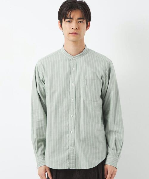 green label relaxing(グリーンレーベルリラクシング)の「ツイルストライプ バンドカラー 長袖 シャツ(シャツ/ブラウス・メンズ・ライトブルー/ナチュラル/ケリー・XL/M/L/S)」の5枚目の写真