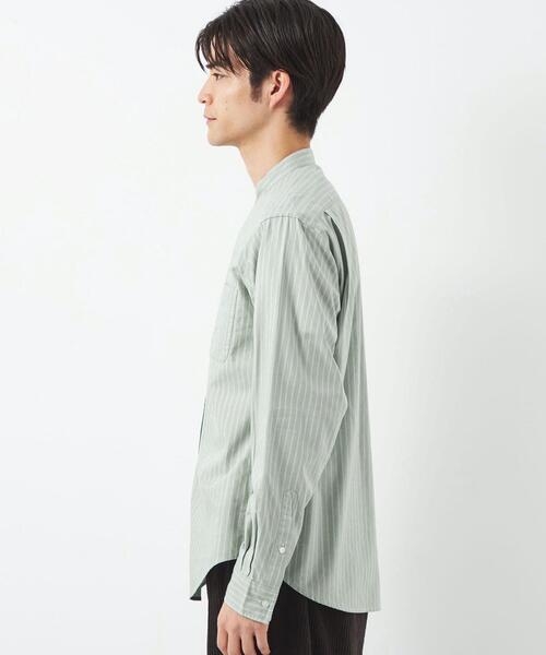 green label relaxing(グリーンレーベルリラクシング)の「ツイルストライプ バンドカラー 長袖 シャツ(シャツ/ブラウス・メンズ・ライトブルー/ナチュラル/ケリー・XL/M/L/S)」の6枚目の写真