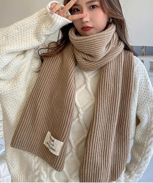 Girly Doll（ガーリードール）の「ニットマフラー（マフラー・レディース・ブラック/アイボリー/モカ/ボルドー/グレー/イエロー/ピンク・F）」の8枚目の写真