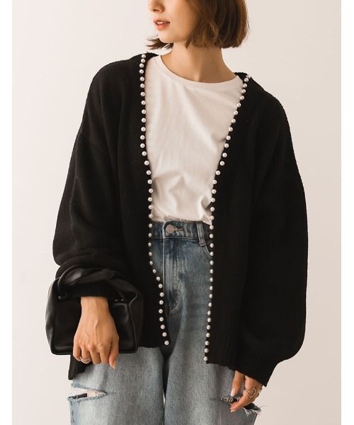 Re:EDIT（リエディ）の「パールデザインミドル丈ニットカーディガン（カーディガン/ボレロ・レディース・グレー/ベージュ/ブラック・MEDIUM/LARGE）」の17枚目の写真