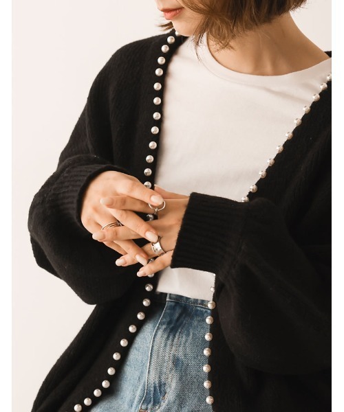 Re:EDIT（リエディ）の「パールデザインミドル丈ニットカーディガン（カーディガン/ボレロ・レディース・グレー/ベージュ/ブラック・MEDIUM/LARGE）」の19枚目の写真