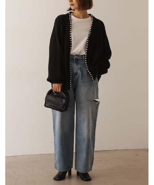 Re:EDIT（リエディ）の「パールデザインミドル丈ニットカーディガン（カーディガン/ボレロ・レディース・グレー/ベージュ/ブラック・MEDIUM/LARGE）」の20枚目の写真