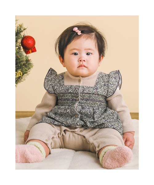 SLAP SLIP BABY(スラップスリップベビー)の「SLAPSLIPBABY/【お揃い】花柄プリントスモッキング刺繍ドッキングWフェイス