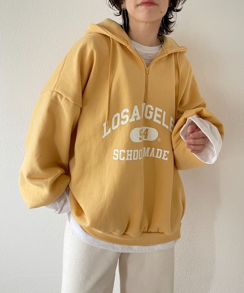 wee9s（ウィークス）の「half zip loose hoodie / ぬくぬく裏起毛ハーフジップルーズフーディーパーカー（パーカー・レディース・イエロー・FREE）」の6枚目の写真